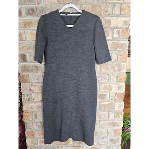 Liola Italy Sheath Dress V-Neck Charcoal Gray Midi Work‎ Business Size 42 Prof.